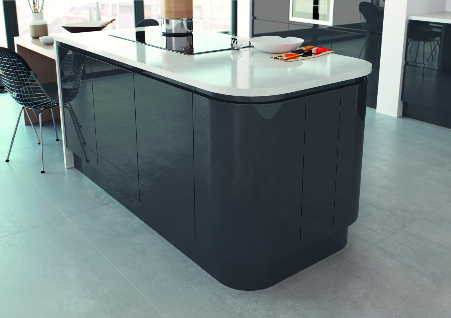 J Pull Handleless Kitchen 'Lucente Range' in Anthracite Gloss with curved door  - J Pull Handleless -  Zebra Trades