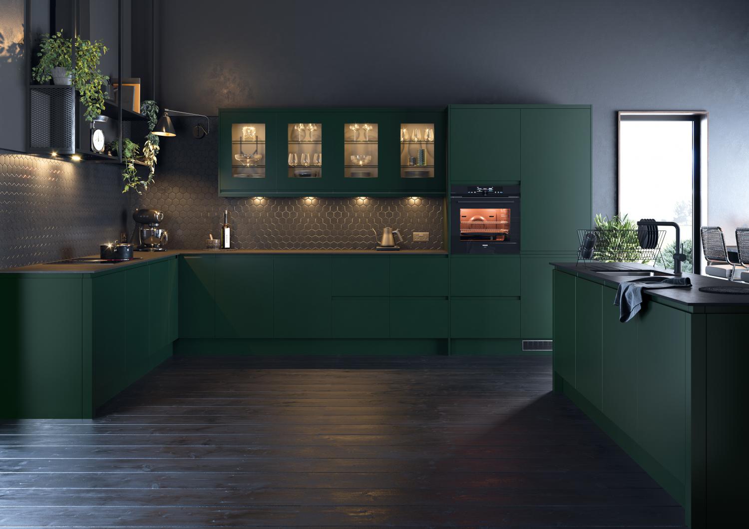 J Pull Handleless Kitchen 'Lucente Range' in Fir Green Matt  - J Pull Handleless -  Zebra Trades