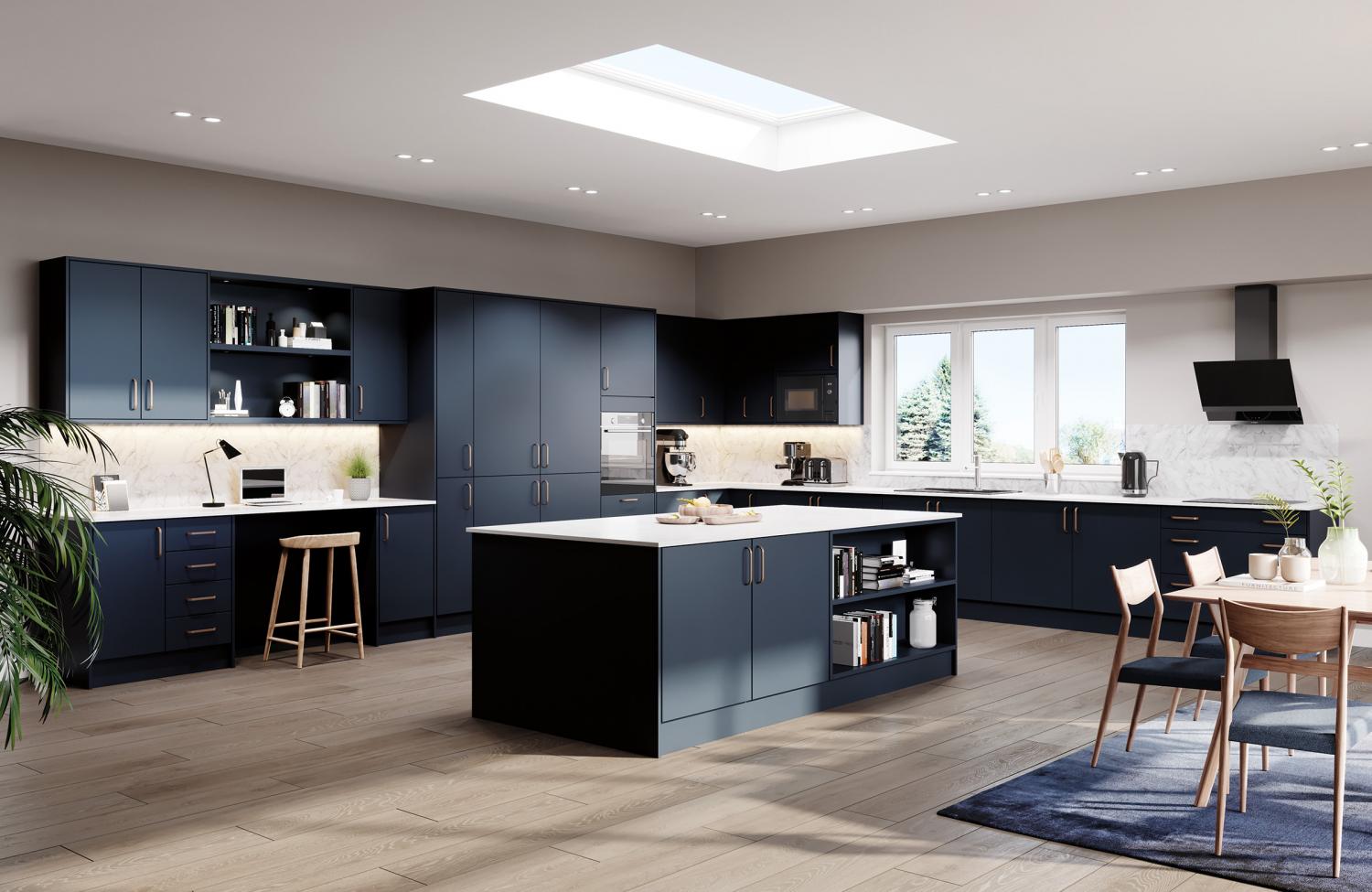Modern Kitchen 'Vivo' Range shown in Indigo Blue Matt  - Modern -  Zebra Trades